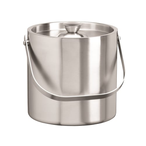 3.0 Quart Round Ice Bucket with Lid and Handle, Brushed Stainless Steel